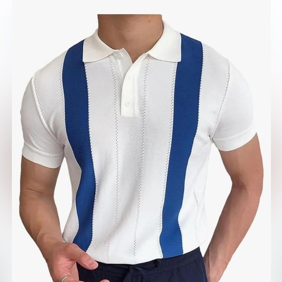 Striped Buttons Polo Shirt Short Sleeve Patchwork Slim
Casual Shirts Tops new - Picture 1 of 5